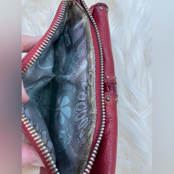 Brighton Long Wallet Red Studded Leather Patent Leather Center Trim Bifold - Picture 9 of 13